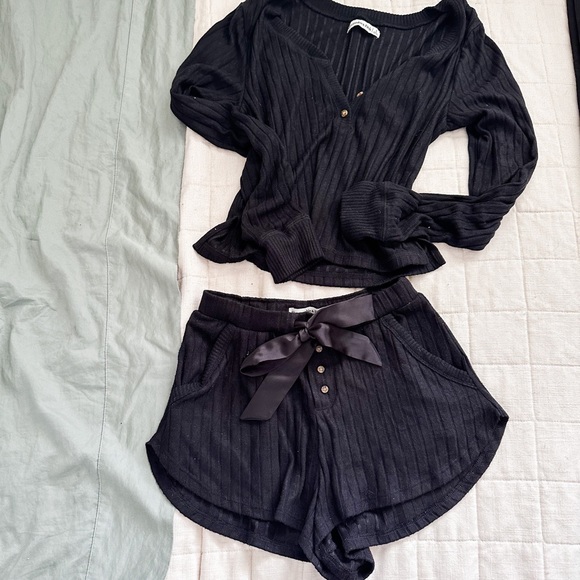 abercrombie 2 pieces black ribbed pajama set - Picture 3 of 6